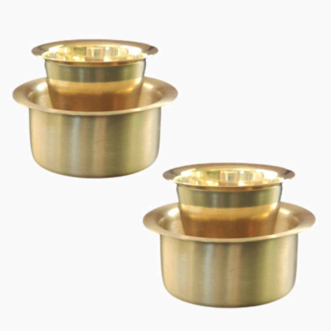 Pure Brass Coffee Dabara Set | Kombakonam Dawara Set for Filter Coffee and Tea Serving (Pack of 2)-BSDABARASET2PC