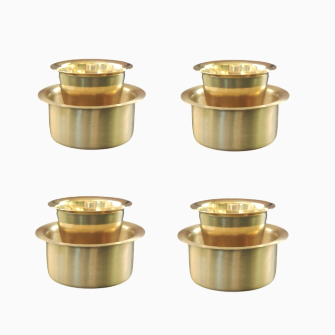 Pure Brass Coffee Dabara Set | Kombakonam Dawara Set for Filter Coffee and Tea Serving (Pack of 4)-BSDABARASET4PC