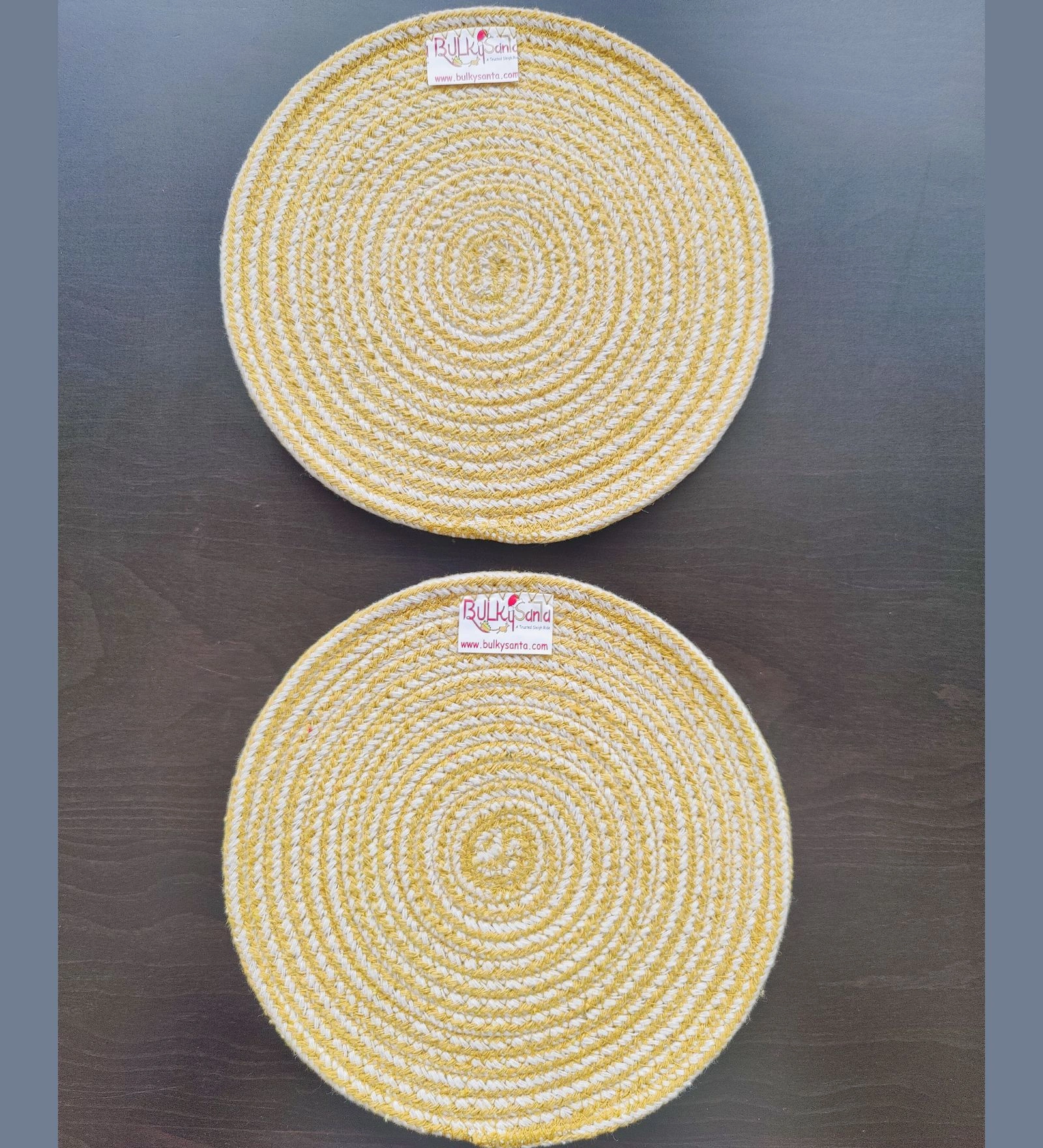 Cotton Place mats 22 cm (9&quot;) Round Table Mats, Heat Resistant, Reversible Use, Washable (Yellow)-FIEO_PL-CC-09IN-YELLOWSMALL2