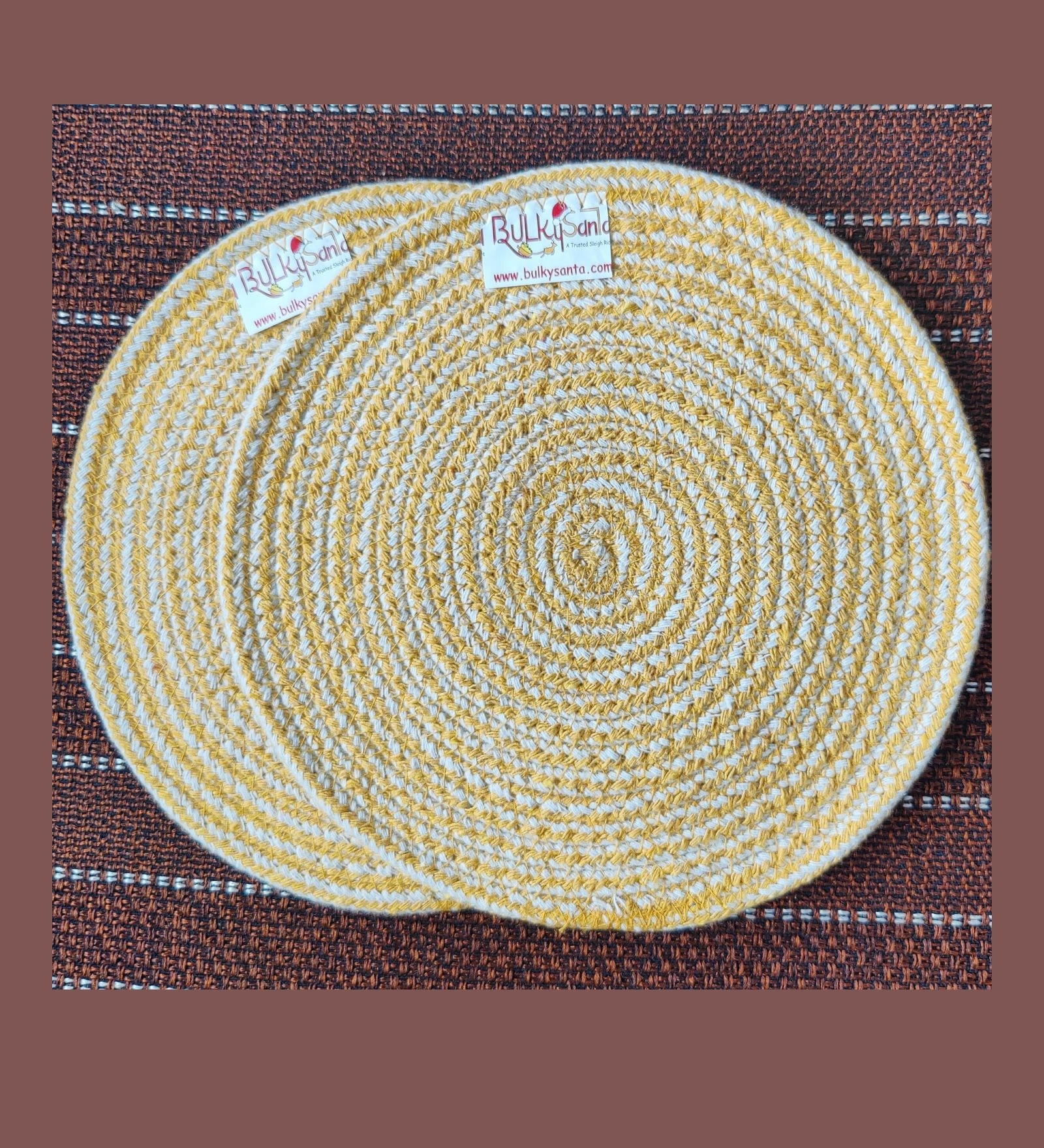 Cotton Place mats 22 cm (9&quot;) Round Table Mats, Heat Resistant, Reversible Use, Washable (Yellow)-Pack of 2-1