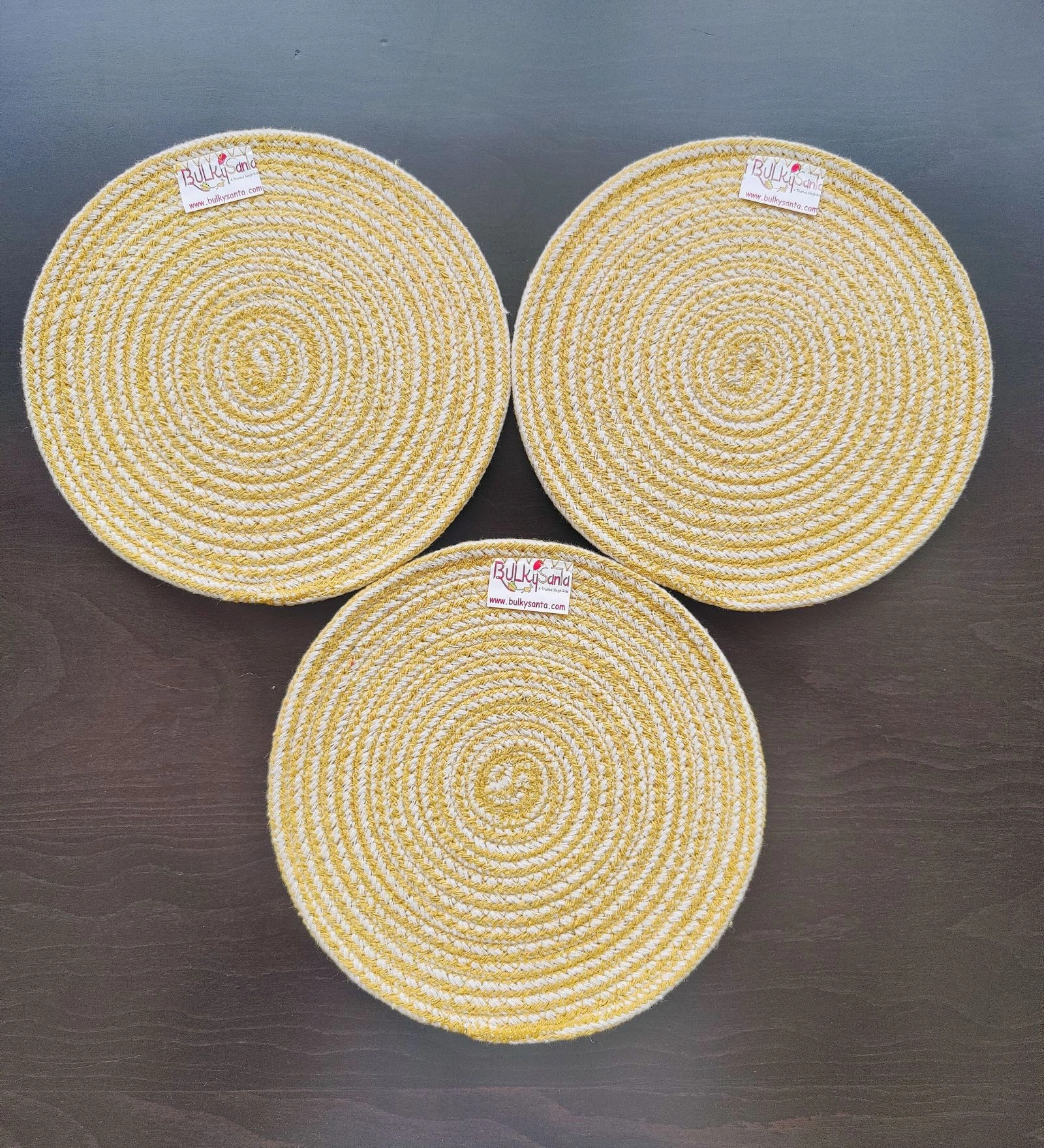 Cotton Place mats 22 cm (9&quot;) Round Table Mats, Heat Resistant, Reversible Use, Washable (Yellow)-FIEO_PL-CC-09IN-YELLOWSMALL3