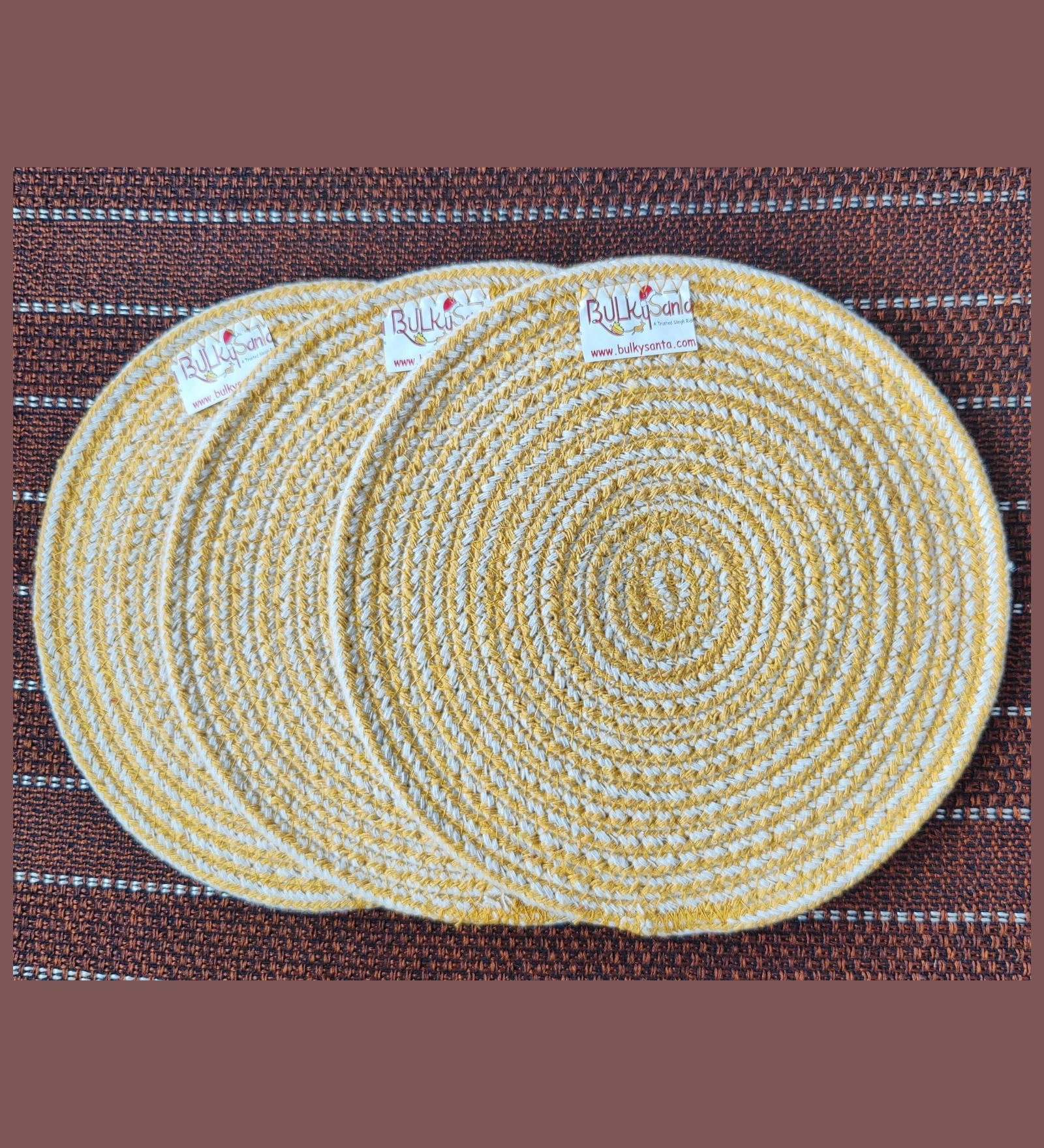 Cotton Place mats 22 cm (9&quot;) Round Table Mats, Heat Resistant, Reversible Use, Washable (Yellow)-Pack of 3-1