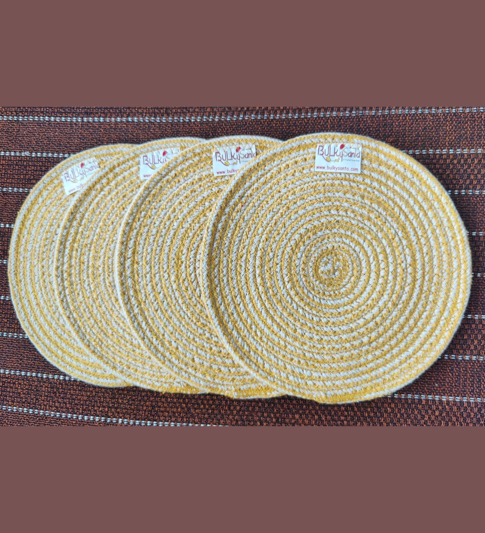 Cotton Place mats 22 cm (9&quot;) Round Table Mats, Heat Resistant, Reversible Use, Washable (Yellow)-Pack of 4-1