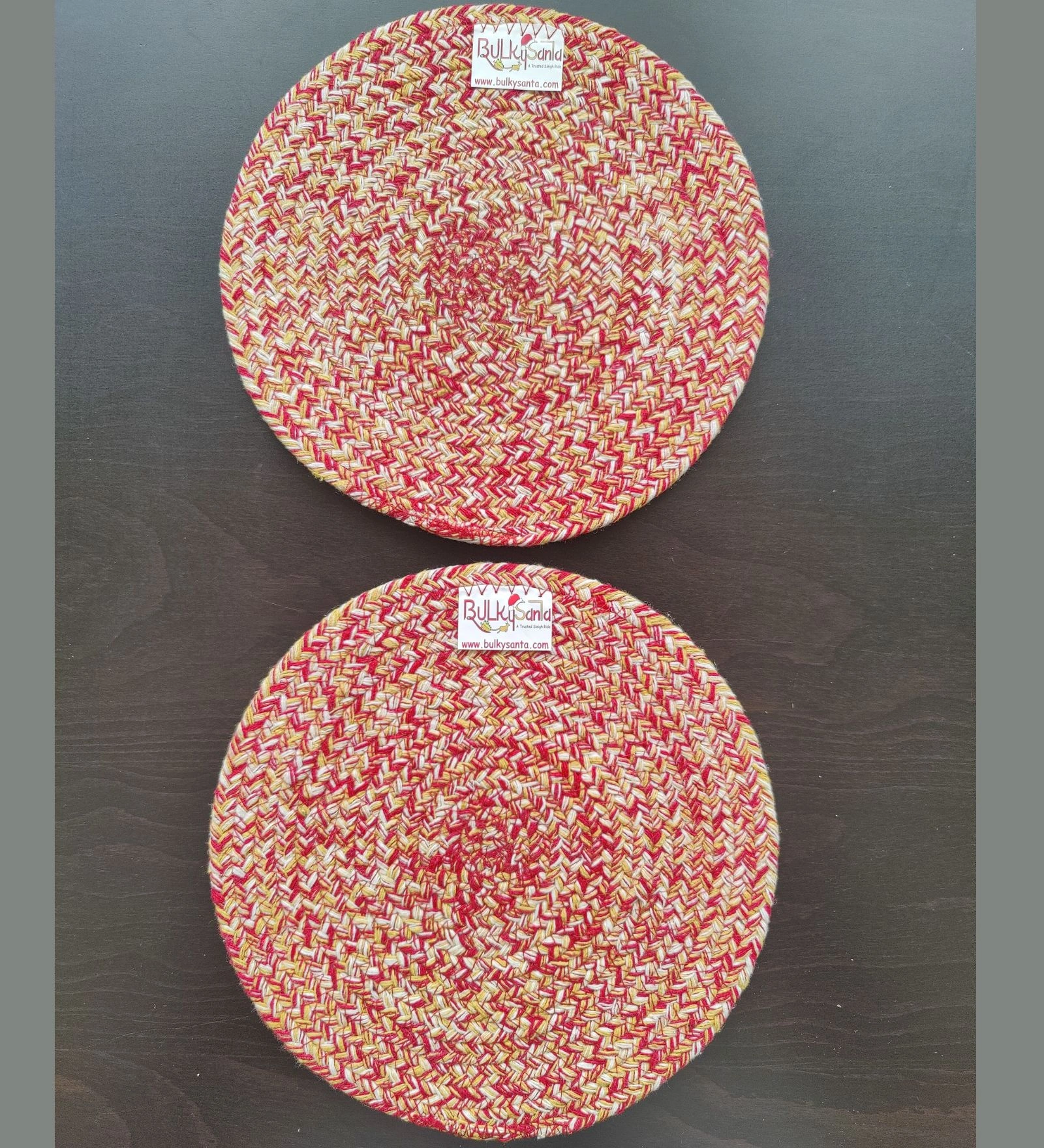 Cotton Place mats 22 cm (9&quot;) Round Table Mats, Heat Resistant, Reversible Use, Washable (RED-Yellow)-FIEO_PL-09IN-RED-YELLOWSMALL2