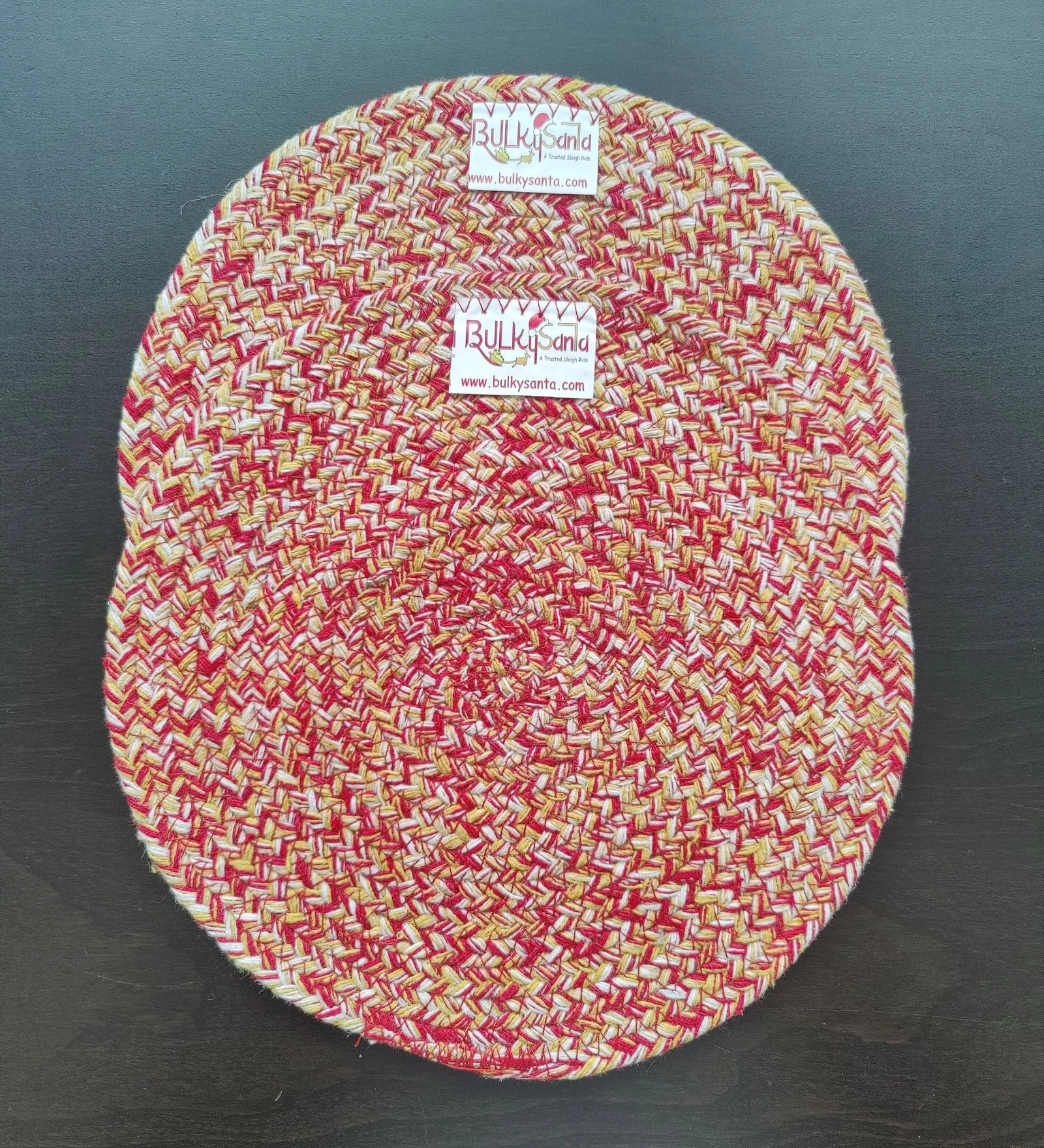 Cotton Place mats 22 cm (9&quot;) Round Table Mats, Heat Resistant, Reversible Use, Washable (RED-Yellow)-Pack of 2-1