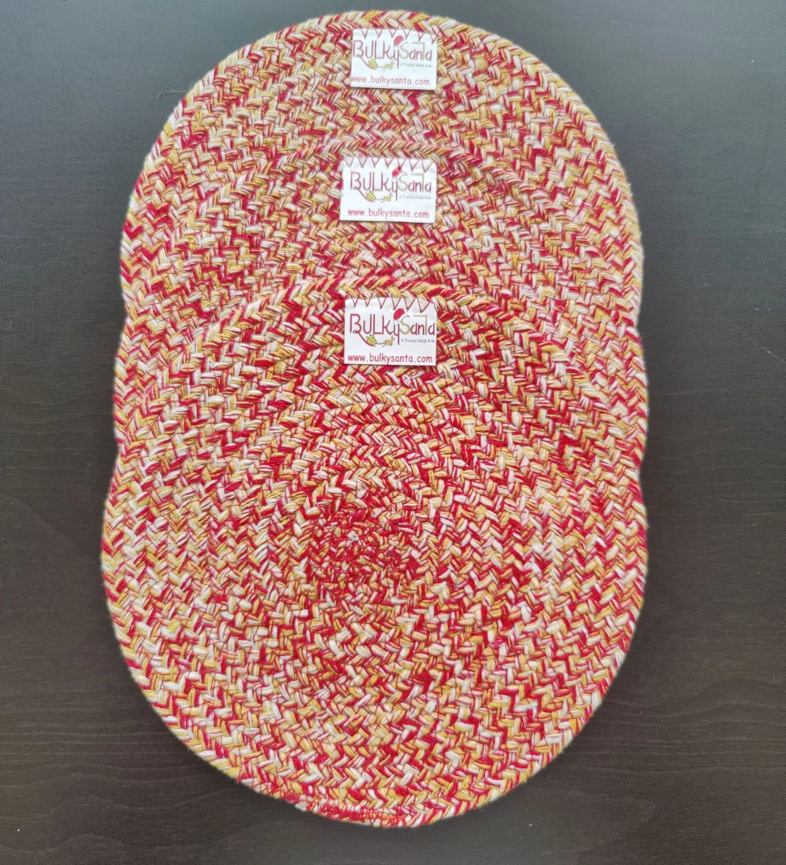 Cotton Place mats 22 cm (9&quot;) Round Table Mats, Heat Resistant, Reversible Use, Washable (RED-Yellow)-FIEO_PL-09IN-RED-YELLOWSMALL3