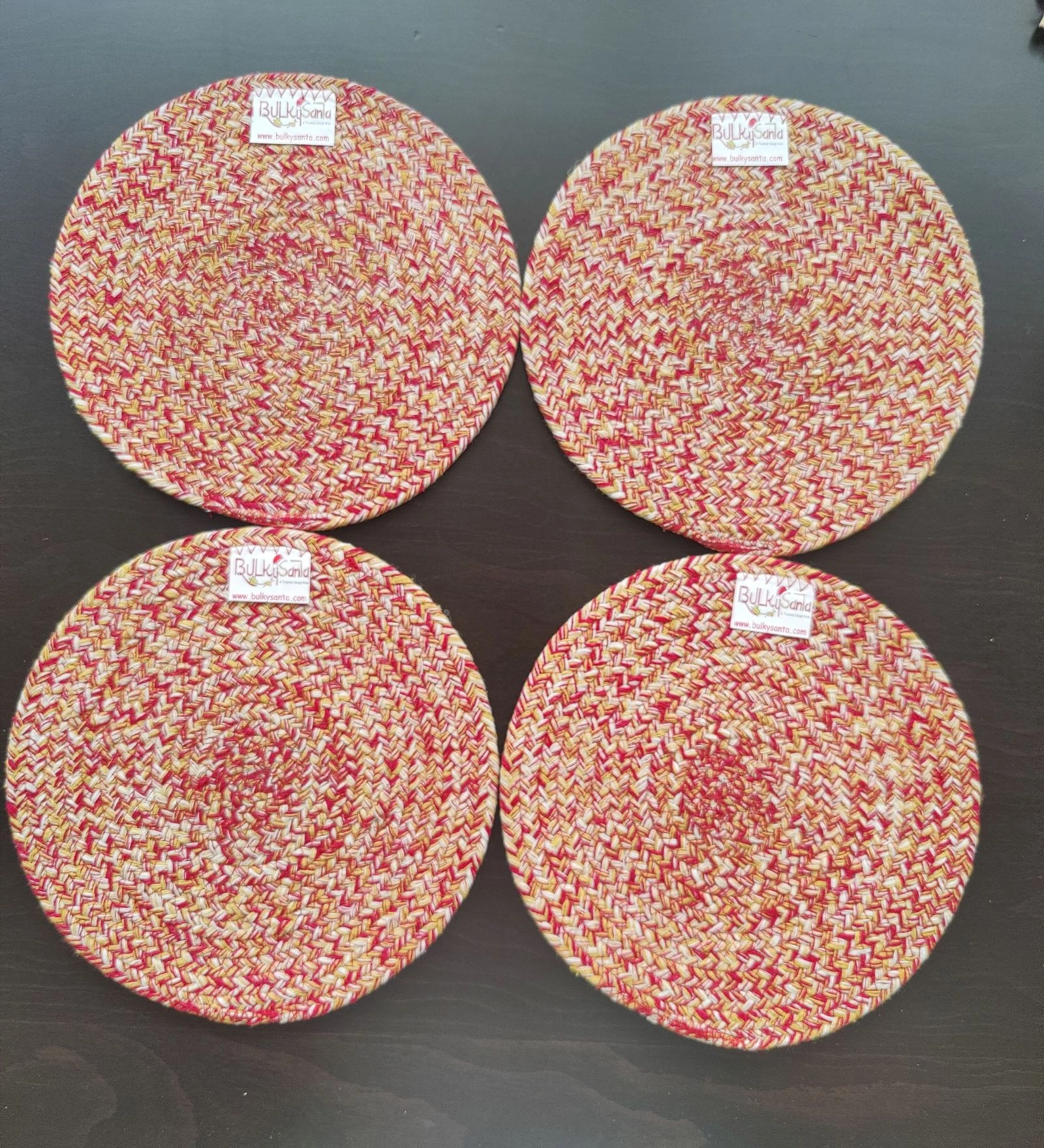 Cotton Place mats 22 cm (9&quot;) Round Table Mats, Heat Resistant, Reversible Use, Washable (RED-Yellow)-FIEO_PL-09IN-RED-YELLOWSMALL4