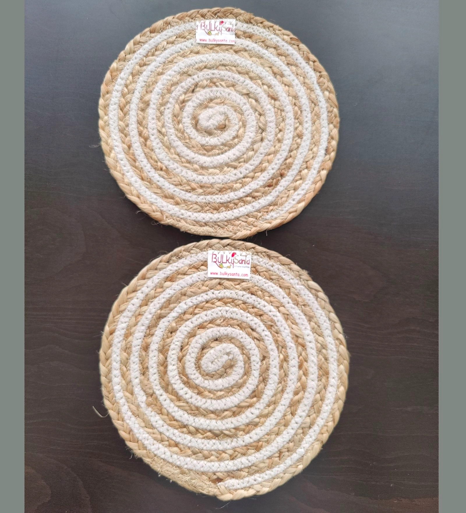 Cotton Place mats 22 cm (9&quot;) Round Table Mats, Heat Resistant, Reversible Use, Washable (Cotton &amp; Jute)-FIEO_CJ-09IN-COTTON-JUTE2