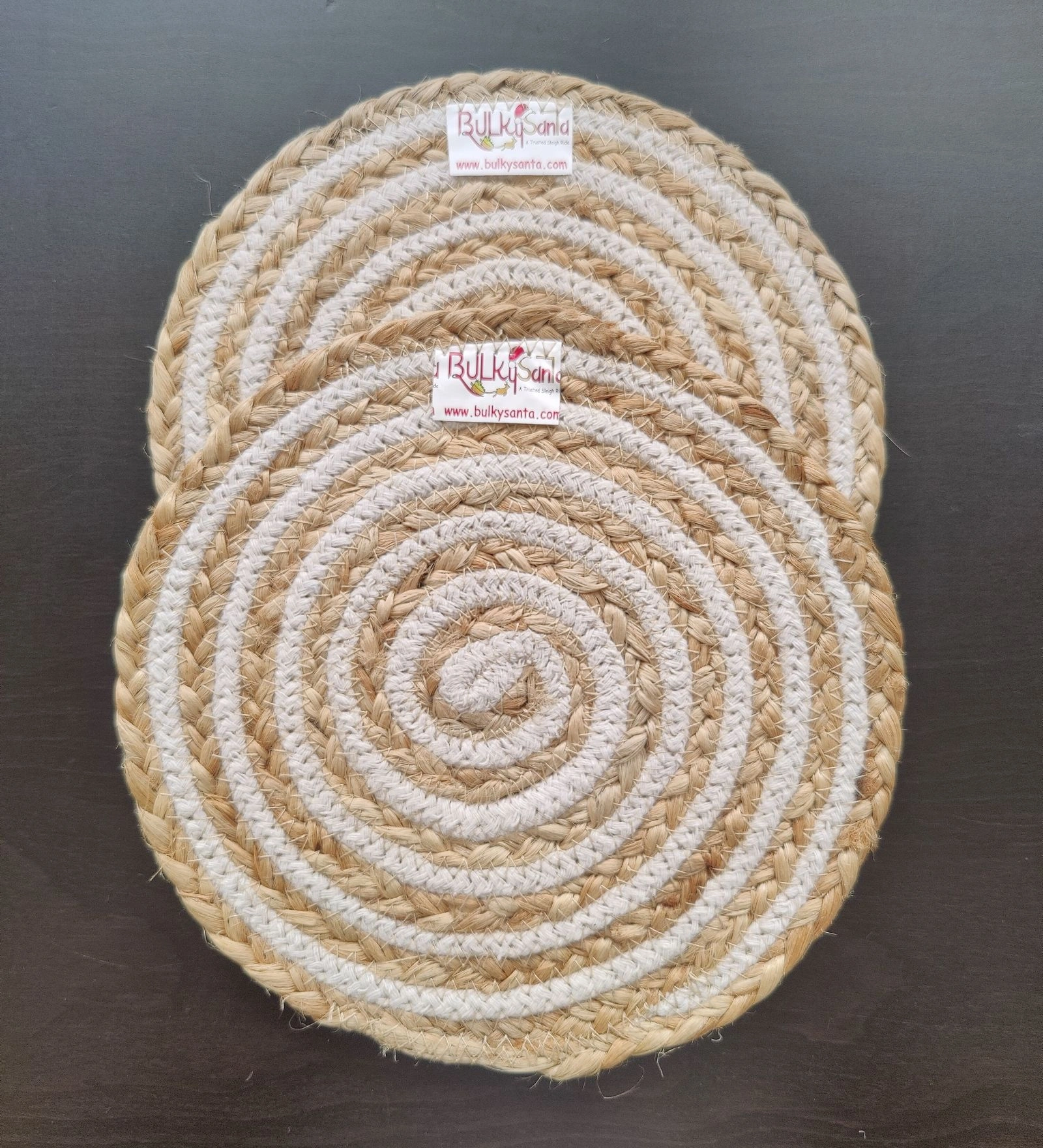 Cotton Place mats 22 cm (9&quot;) Round Table Mats, Heat Resistant, Reversible Use, Washable (Cotton &amp; Jute)-Pack of 2-1