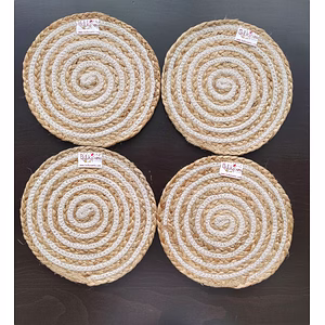 Cotton Place mats 22 cm (9") Round Table Mats, Heat Resistant, Reversible Use, Washable (Cotton & Jute)