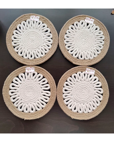 Cotton Place mats 22 cm (9&quot;) Round Table Mats, Heat Resistant, Reversible Use, Washable (Payal)-FIEO_PL-CC-09IN-PAYALSMALL4