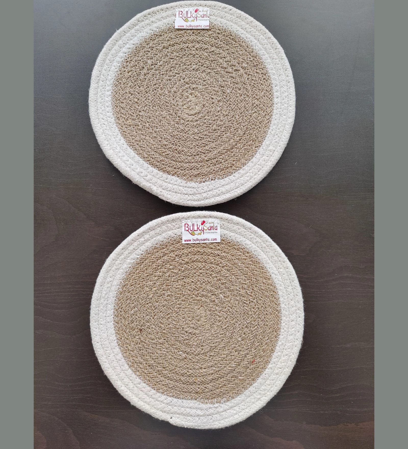 Cotton Place mats 22 cm (9&quot;) Round Table Mats, Heat Resistant, Reversible Use, Washable (White-Brown)-FIEO_PL-09IN-WHITE-BROWNSMALL2