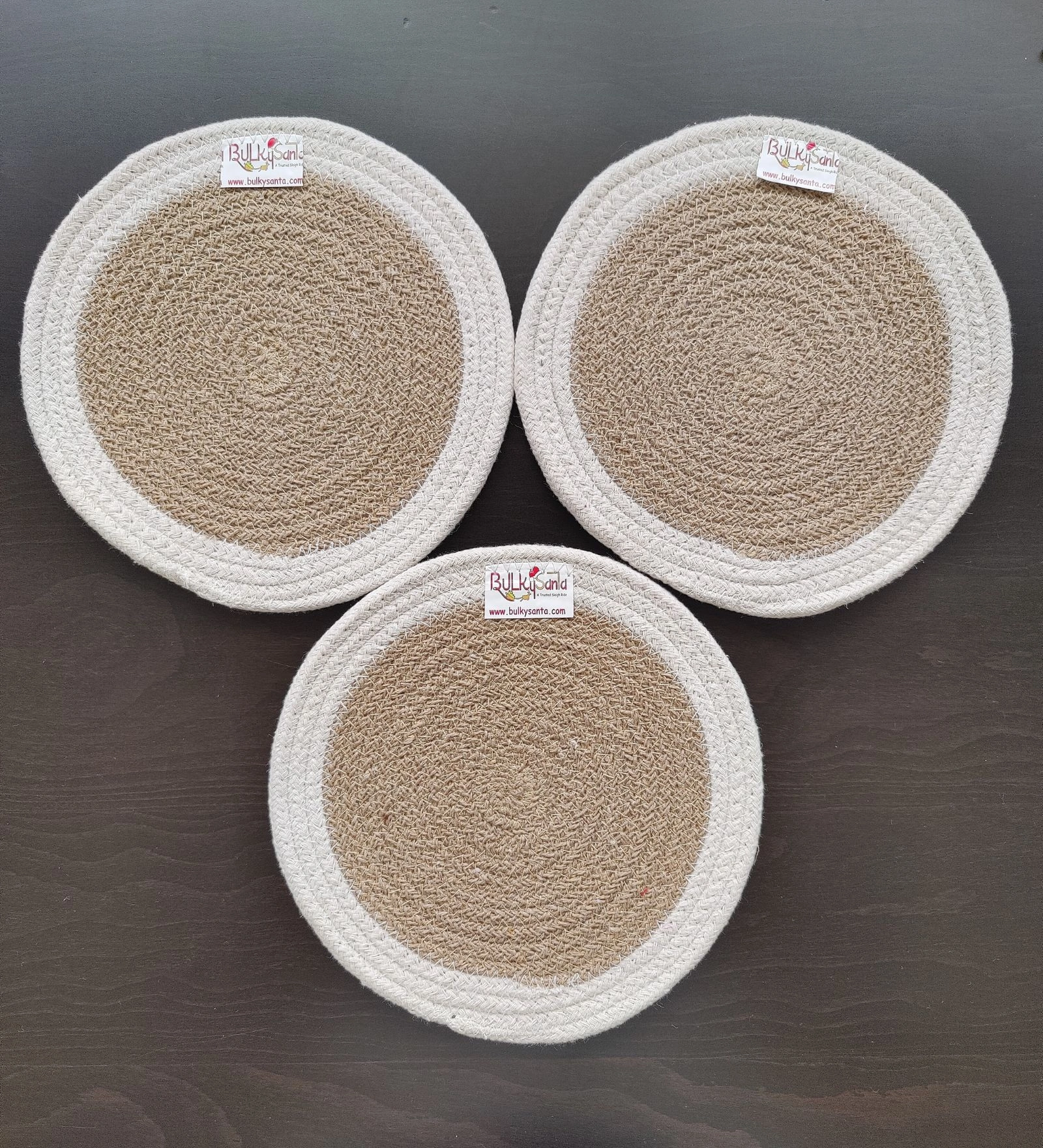 Cotton Place mats 22 cm (9&quot;) Round Table Mats, Heat Resistant, Reversible Use, Washable (White-Brown)-FIEO_PL-09IN-WHITE-BROWNSMALL3