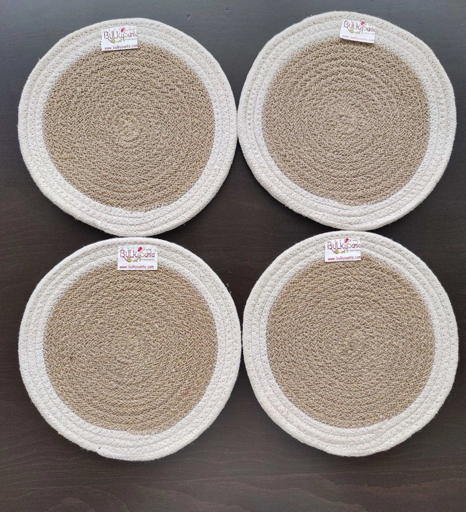 Cotton Place mats 22 cm (9&quot;) Round Table Mats, Heat Resistant, Reversible Use, Washable (White-Brown)-FIEO_PL-09IN-WHITE-BROWNSMALL4