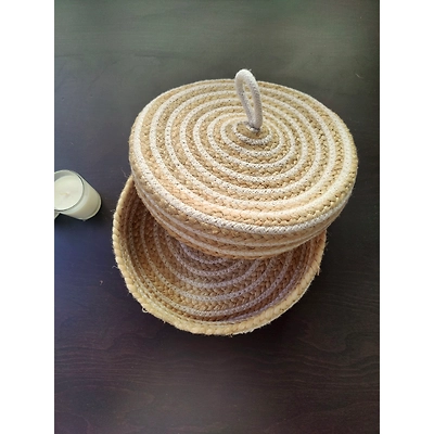 BulkySanta Roti Serving Basket with lid 10 inches cotton jute | bread proofing basket | multipurpose fruit basket | dinning table decor