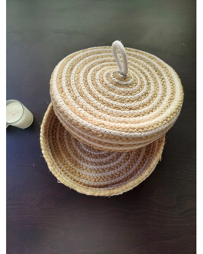 BulkySanta Roti Serving Basket with lid 10 inches cotton jute | bread proofing basket | multipurpose fruit basket | dinning table decor-BSROTIBASKETCOTTONJUTE
