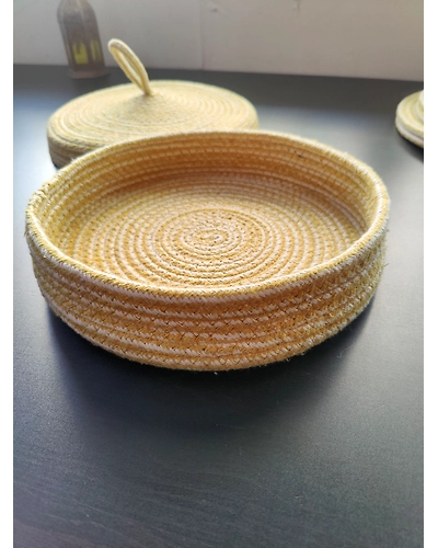BulkySanta Roti Serving Basket with lid 10 inches cotton jute | bread proofing basket | multipurpose fruit basket | dinning table decor-BSROTIBASKETYELLOW