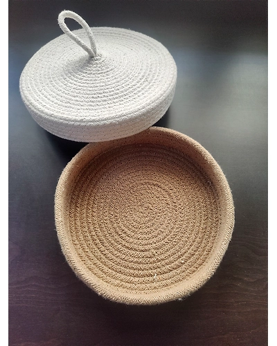 BulkySanta Roti Serving Basket with lid 10 inches cotton jute | bread proofing basket | multipurpose fruit basket | dinning table decor-BSROTIBASKETBROWNWHITE