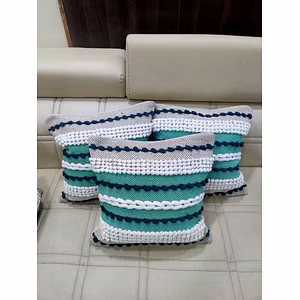 BulkySanta handtufted Cotton Cushion Covers for Sofa, 16 in x 16 in (Blue Green)