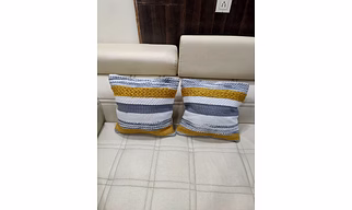 BulkySanta Handtufted Cotton Cushion Covers for Sofa - Set of 2 (Grey/White/Yellow, 16x16 inches)