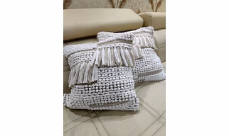 BulkySanta Handtufted Cotton Cushion Covers for Sofa, 16 in x 16 in (2, Heavy Knotted – White Grey)