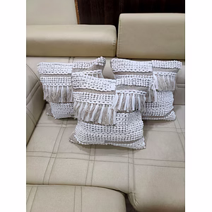 BulkySanta Handtufted Cotton Cushion Covers for Sofa, 16 in x 16 in (2, Heavy Knotted – White Grey)