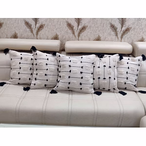 BulkySanta handtufted Cotton Cushion Covers for Sofa, 16 in x 16 in (2, White Black Stitch)