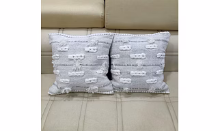 BulkySanta Handtufted Cotton Cushion Covers for Sofa, Pack of 2, 16 x 16 inches, White Knotted