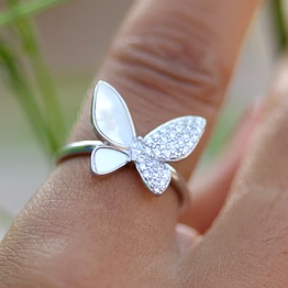 whispering wings: graceful silver butterfly ring b320