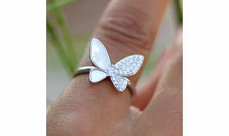 Whispering Wings: Graceful Silver Butterfly Ring B320