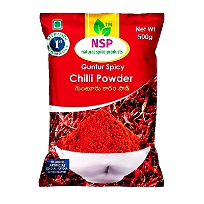NSP Guntur Spicy Red Chilli Powder, 100% Pure, 100% Natural, 500g-CHI-REG-500G