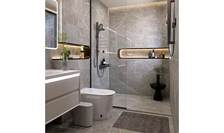 Grey stone feel Tile Bathroom