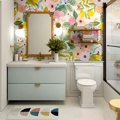 Floral Tiles with Golden Sanitary-BTHTLVAN05