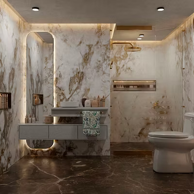 White golden stone tiles Bathroom-1