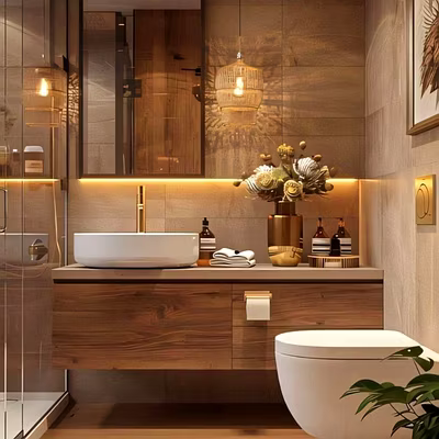 Beige and Brown Tiles Bathroom-2