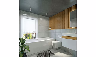 Premium white tiles and Wooden Louvers