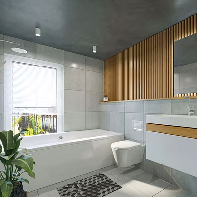 Premium white tiles and Wooden Louvers-2