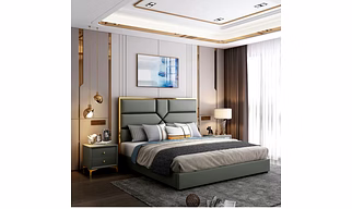 Exquisite Premium Leather Bed with Rose Gold Finish