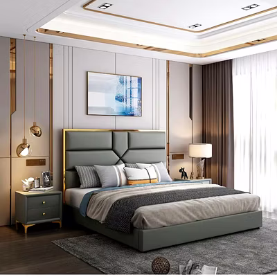 Exquisite Premium Leather Bed with Rose Gold Finish-1