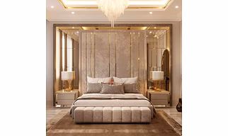 Luxury Modern Suede Fabric Bed with Rose Gold Strips
