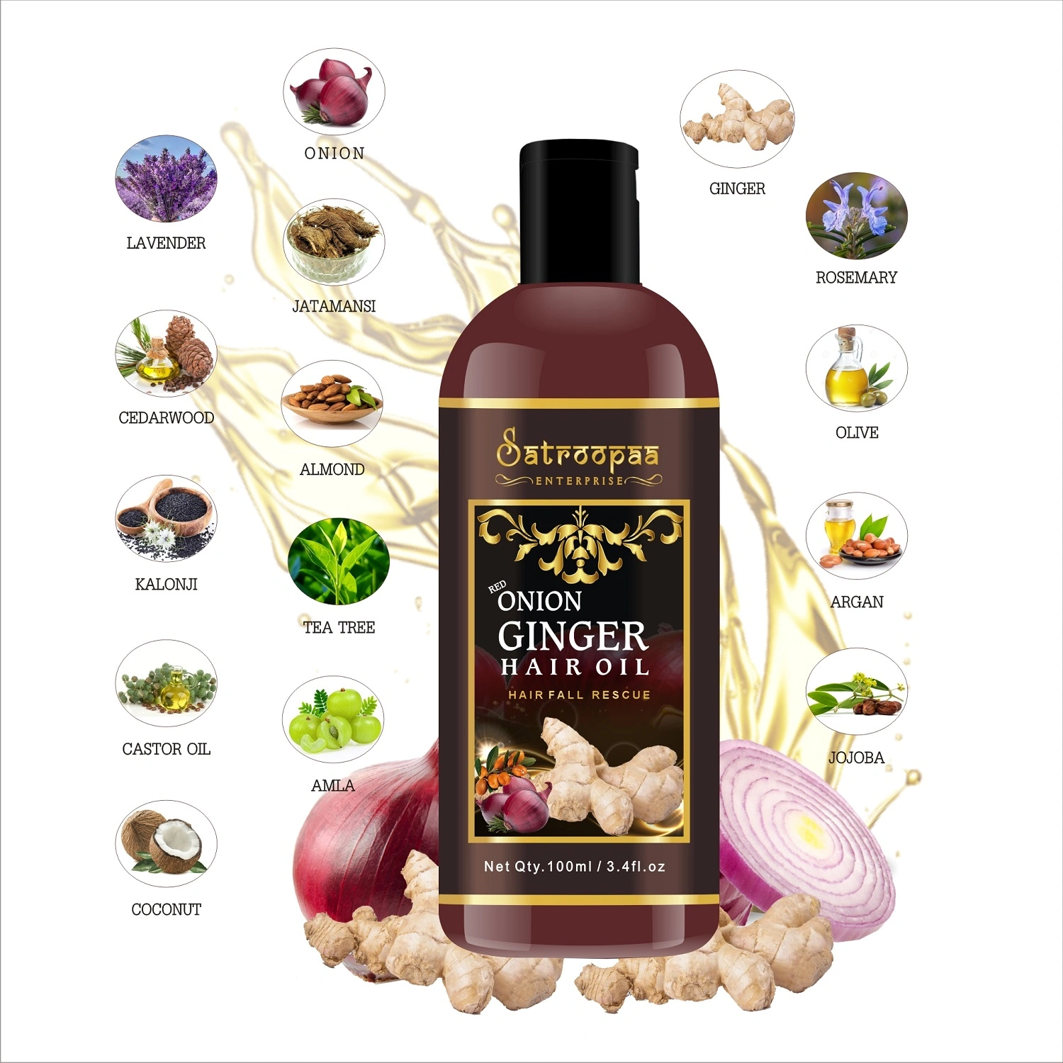 satroopaa Onion Ginger Hair Oil For Beautiful &amp; Stronger Hair with 14 natural oils 50 ml Hair Oil  (50 ml)-1-3