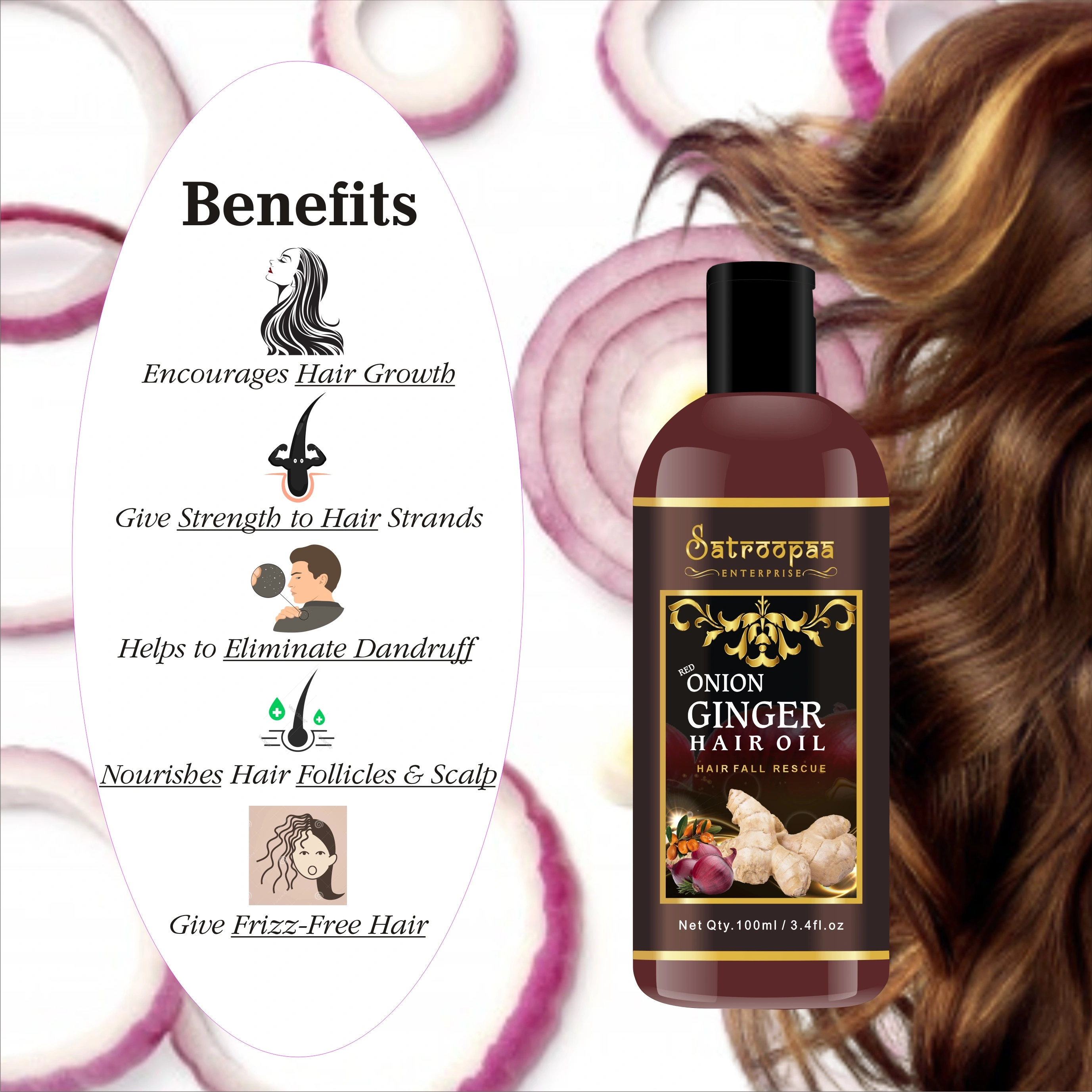 satroopaa Onion Ginger Hair Oil For Beautiful &amp; Stronger Hair with 14 natural oils 50 ml Hair Oil  (50 ml)-1-5