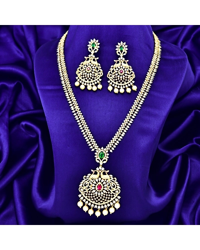 Cubic Zirconia Fashion Jewellery Long Necklace Set 75068 for Women-1000075068