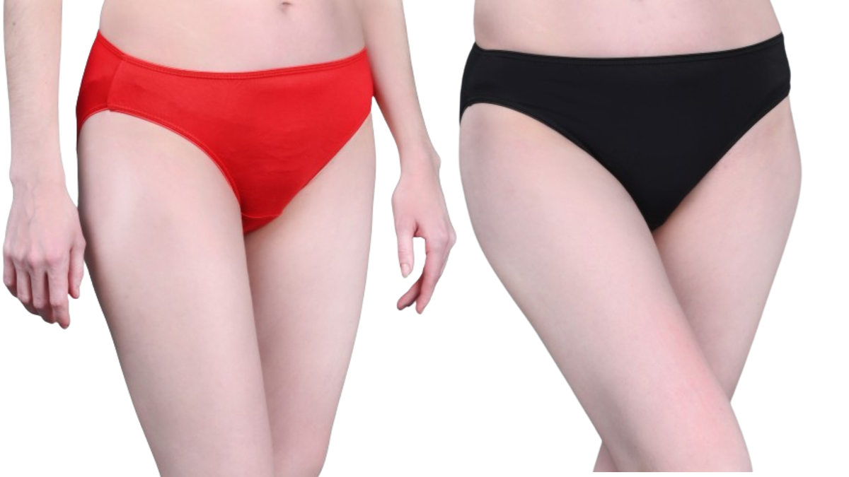 Bamboo Fabric Mid Rise Underwear | Red &amp; Black | Pack of 2-BIKINI-RED-BLK-S