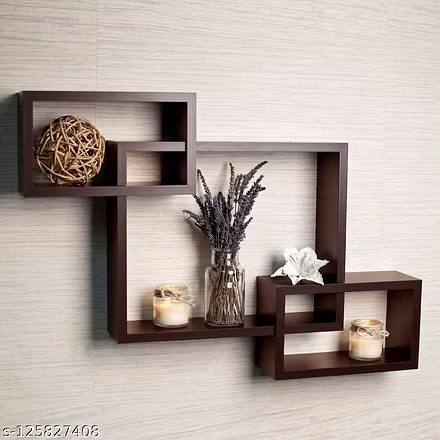 Wooden Intersecting Wall Shelf Home Decor Items Rack Floating Book Shelves for Living Room, Bedroom, Kitchen, Office and More (Set of 3, Color-Brown)-MDI-9