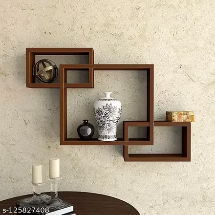 Wooden Intersecting Wall Shelf Home Decor Items Rack Floating Book Shelves for Living Room, Bedroom, Kitchen, Office and More (Set of 3, Color-Brown)-1