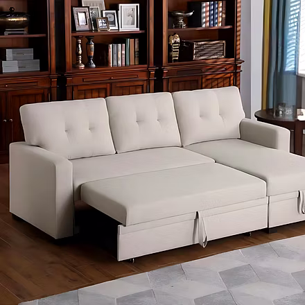 Front view of Casae sectional sofa cum bed in a modern living room setting