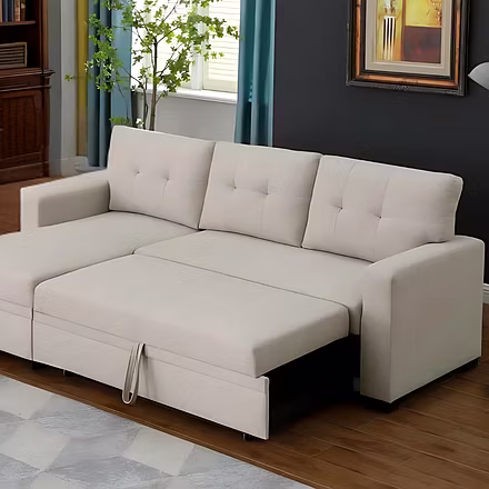 ront view of Casae sofa in a modern living room setup with artwork and floor lamp