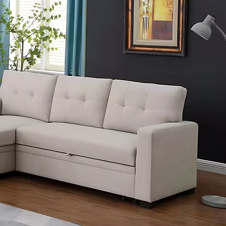 Front view of Casae sectional sofa cum bed in a modern living room setting