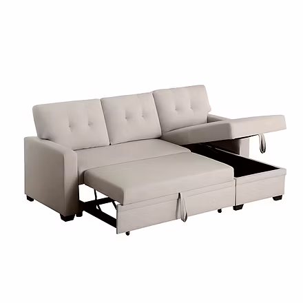Storage in Casae’s lounger section opened, highlighting spacious inner compartment